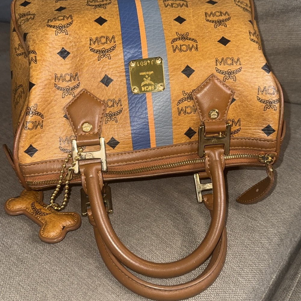 MCM Cognac Boston Bag with Dog Bone Charms - Picture 9 of 11